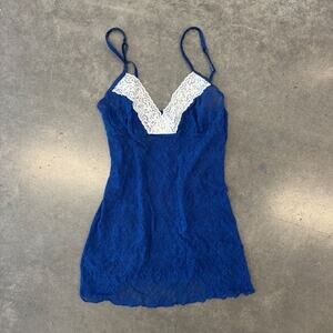 Vintage Y2K Lace Trim Cobalt Blue Nightgown Slip Dress Cami Tank Top Medium